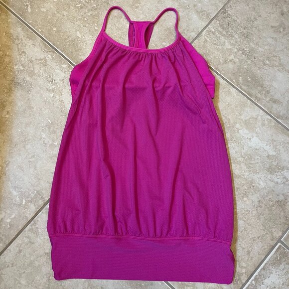 Lululemon Women's Sz 8 No Limits Tank Raspberry Pink Layered Racerback Bra/Tank - Picture 2 of 11